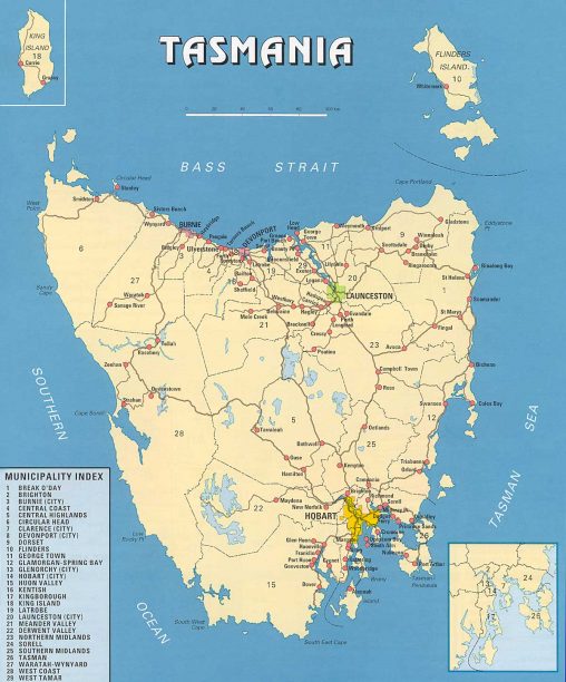 Map of Tasmania (Australia)