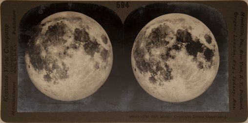 The Full Moon, Yerkes Observatory. Keystone View Company. Created before 1917. Stereoscopic albumen print. Sheet: 7.7 × 15.2 cm / mount: 8.8 × 17.8 cm.