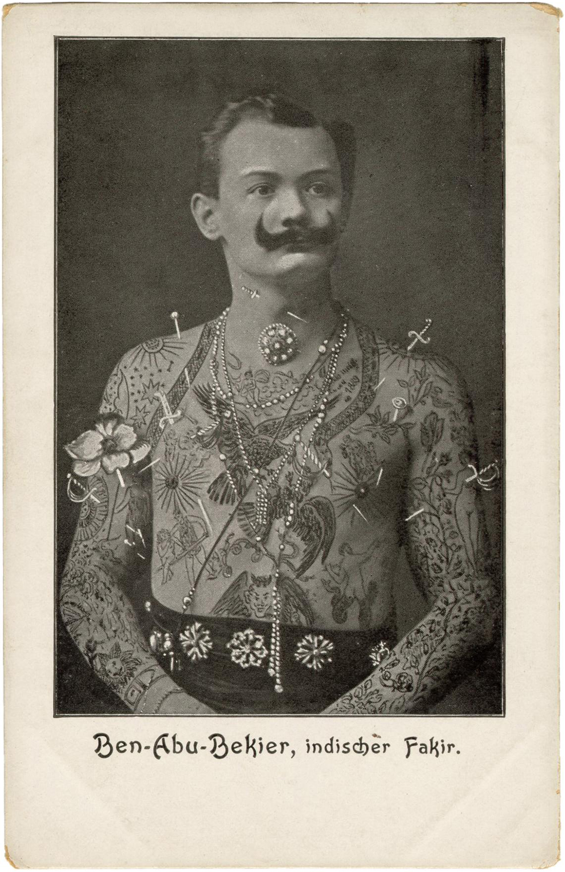 Postcard of Ben Abu Bekier, Tattooed “Indian Fakir.” Germany, ca. 1910s.