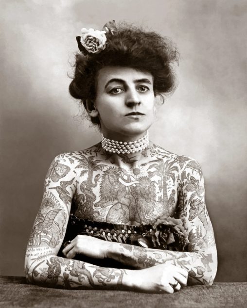Maude Wagner, circus performer and female tattoo artist, Los Angeles, 1907.