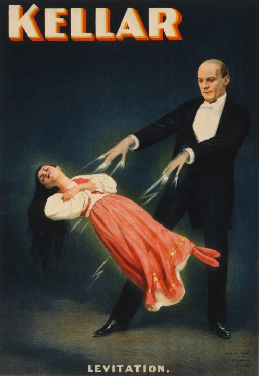 Poster with magician Harry Kellar performing the "Levitation of Princess Karnac" illusion, 1894.