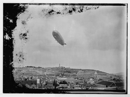 The Graf Zeppelin flies over Jerusalem in April 1931 [American Colony Photo-Dept. Collection: G. Eric and Edith Matson Photograph Collection, Prints and Photographs Division, LOC, Washington, DC]