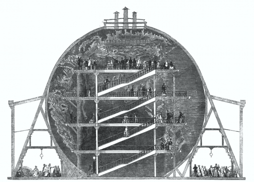 Wyld's Great Globe, , installed in Leicester Square, London, from 1851 to 1862 (London Illustrated News, 1851)