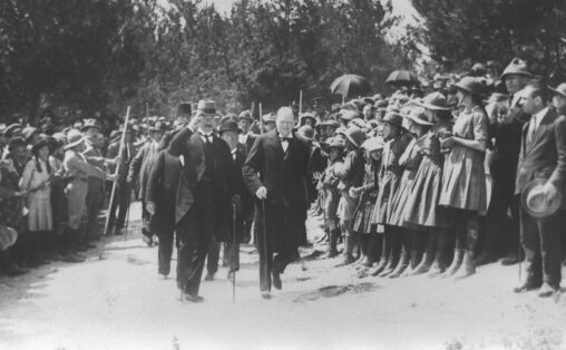 Colonial secretary Winston Churchill with Sir Herbert Samuel during a visit to Jerusalem in March 1921.