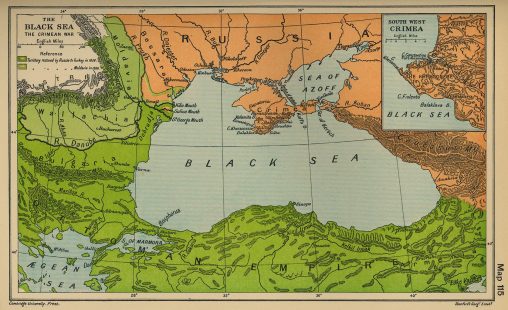 The Black Sea: The Crimean War. Map printed in an Atlas from 1912.