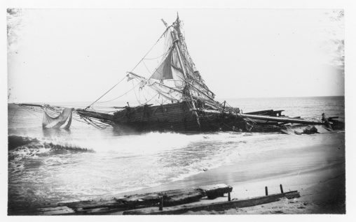 “Fannie J. Bartlett” wrecked at Napeague, 1894, photograph by William Wallace Tooker.