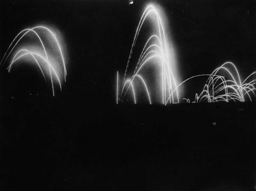 Artillery barrages light up the sky during the attack on Beaumont Hamel. Somme, July 2, 1916.