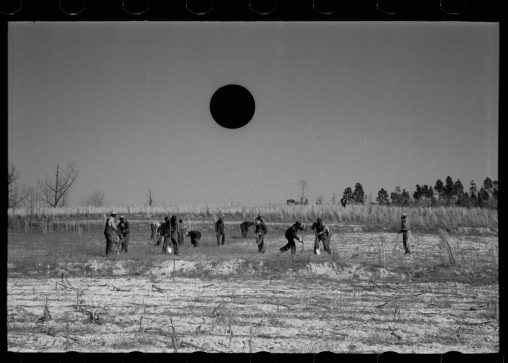 Photo killed with a hole puncher, resulting in a black hole, 1930’s.
This photo is part of the Farm Security Administration (FSA) documentary program, setup during the Great Depression, in USA, to show the misery in rural America.